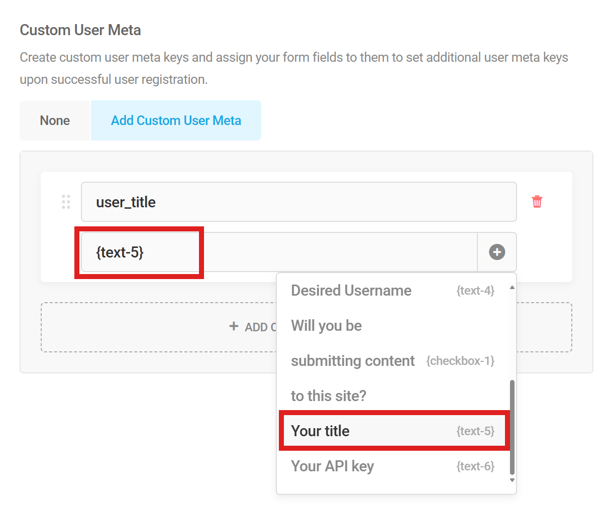 Create custom user meta keys in Forminator registration form