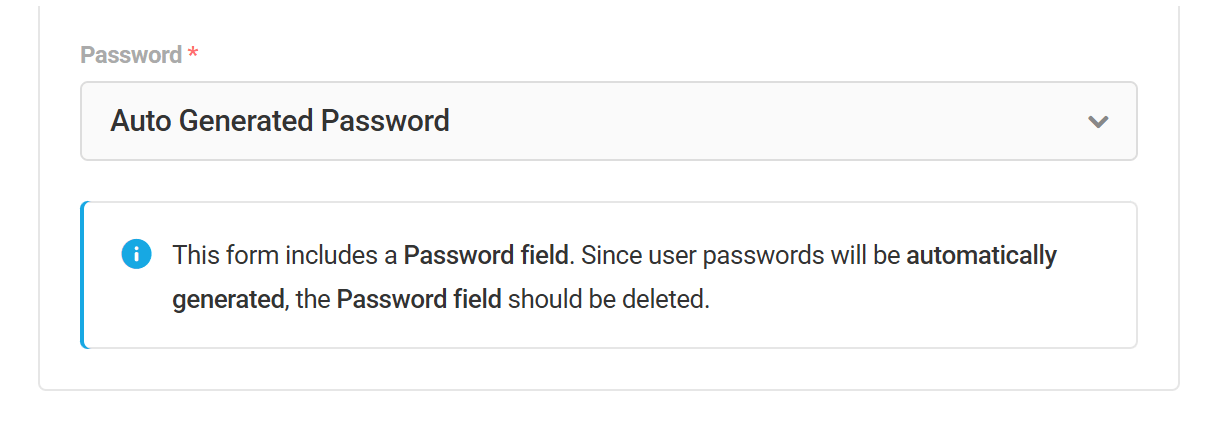 Password options for registration forms