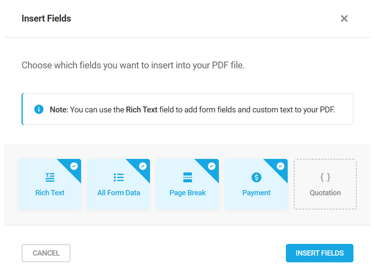 Add fields to a Forminator form PDF