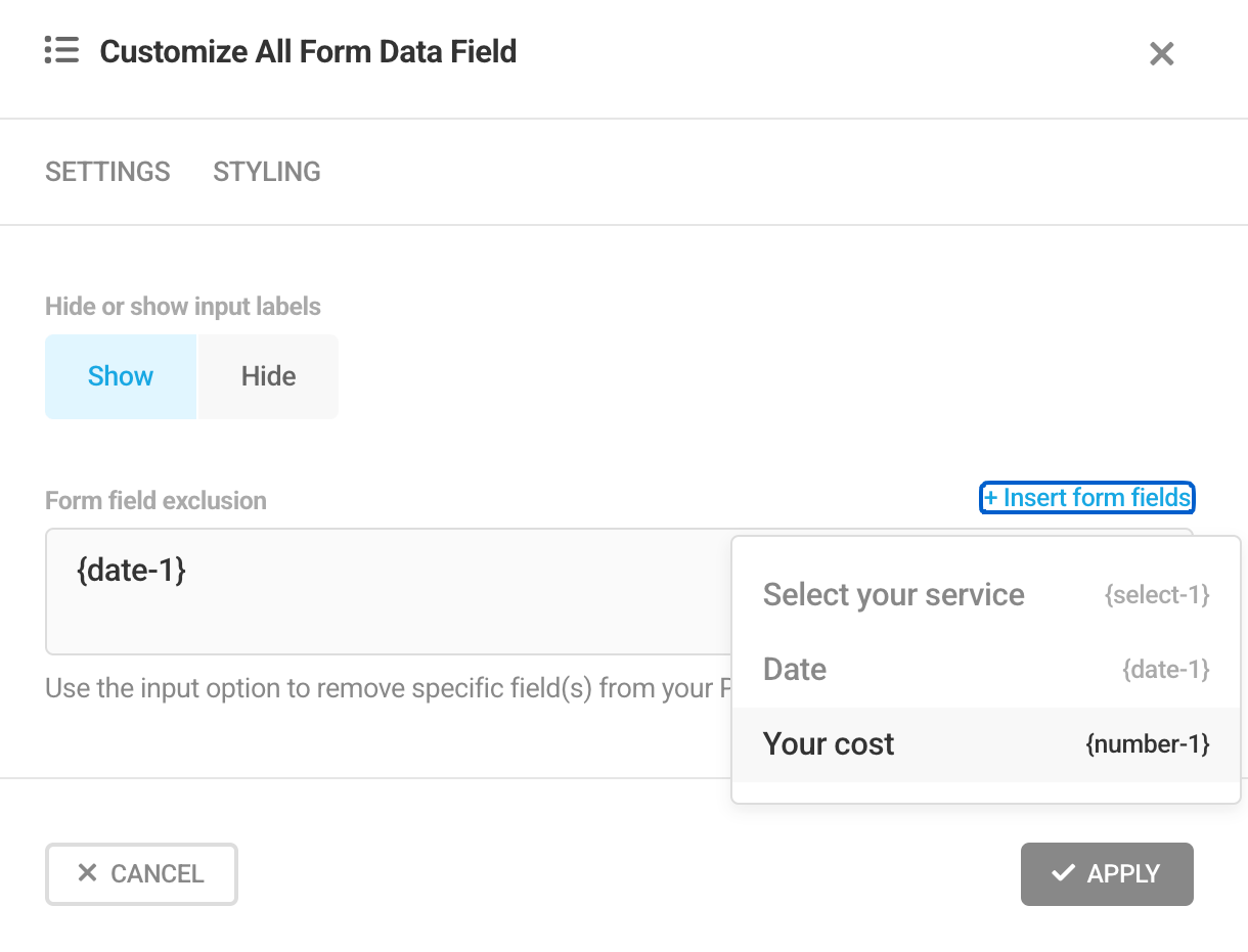 Add all form field data to a Forminator form PDF