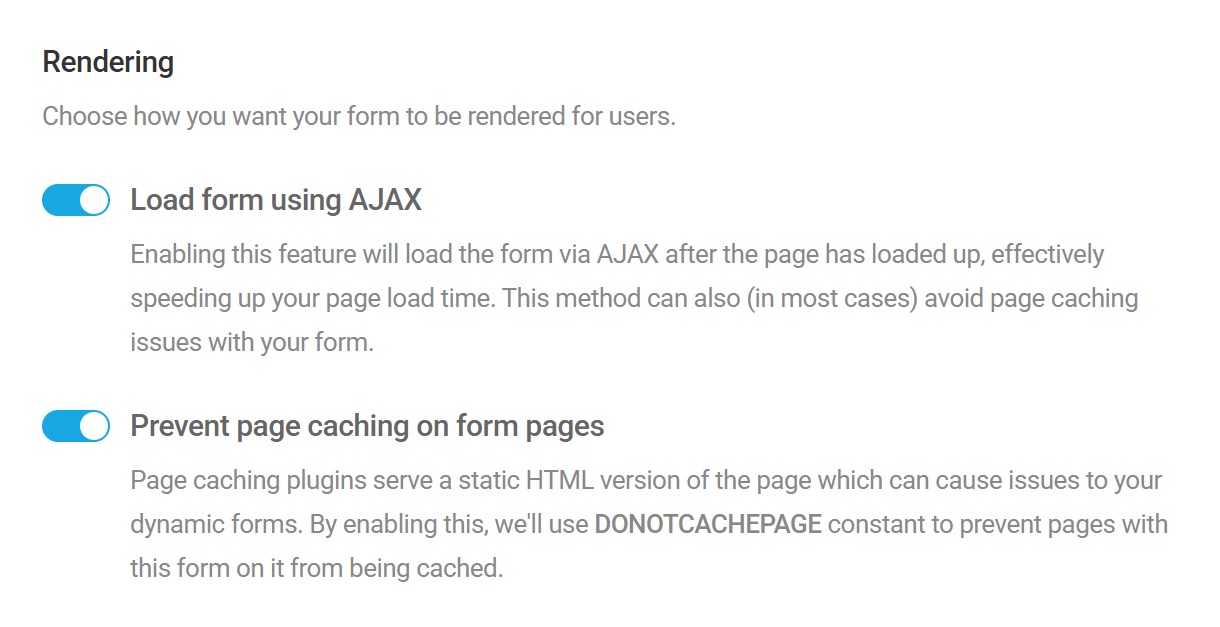 Form rendering options in Forminator