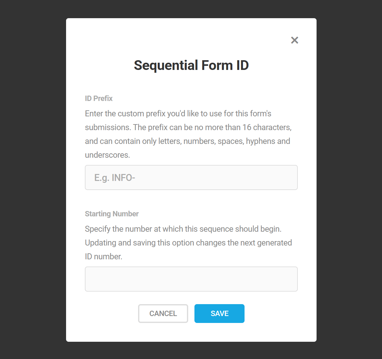 Create a custom ID sequence for a form
