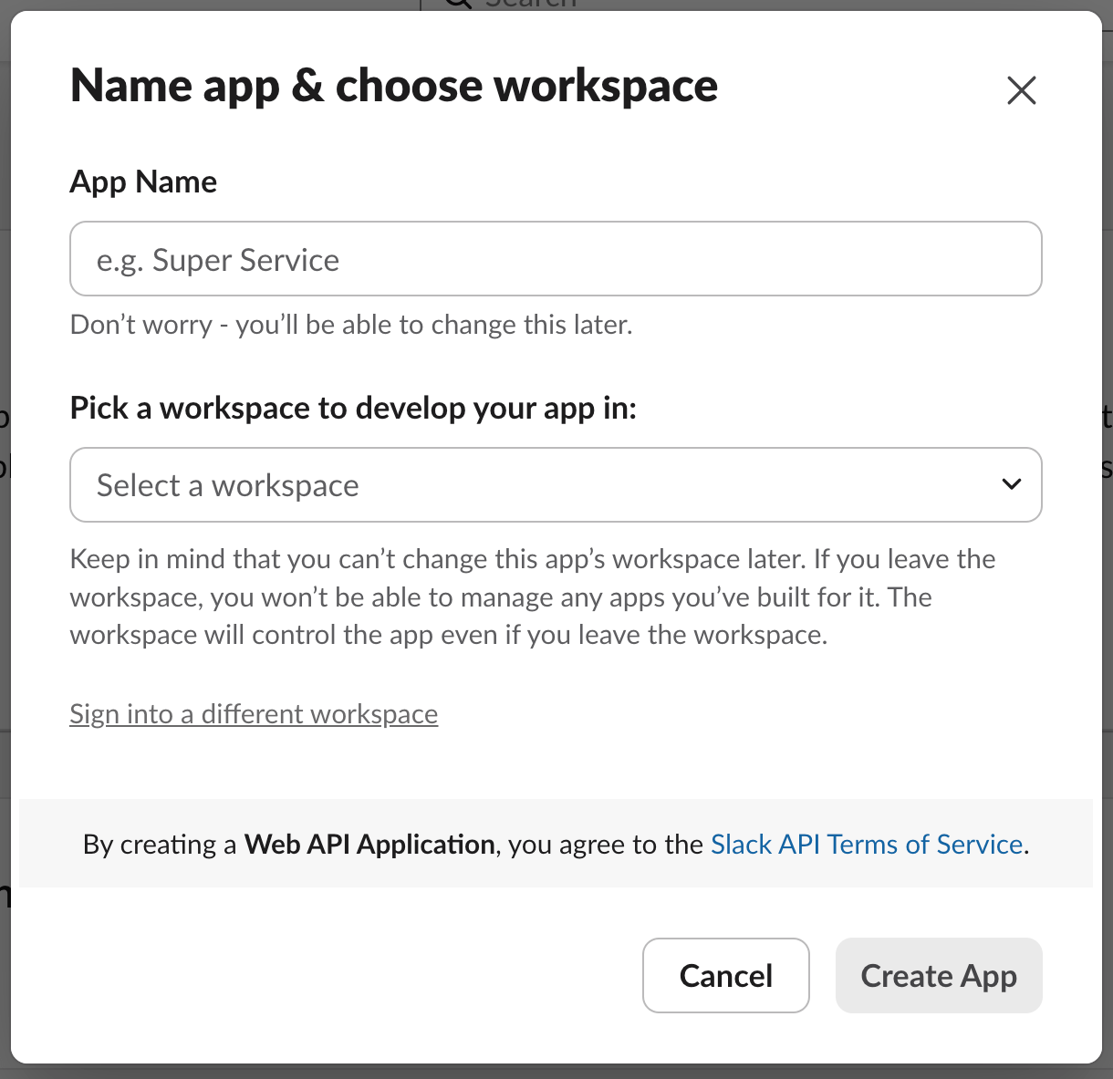 Create app in Slack for integration in Forminator
