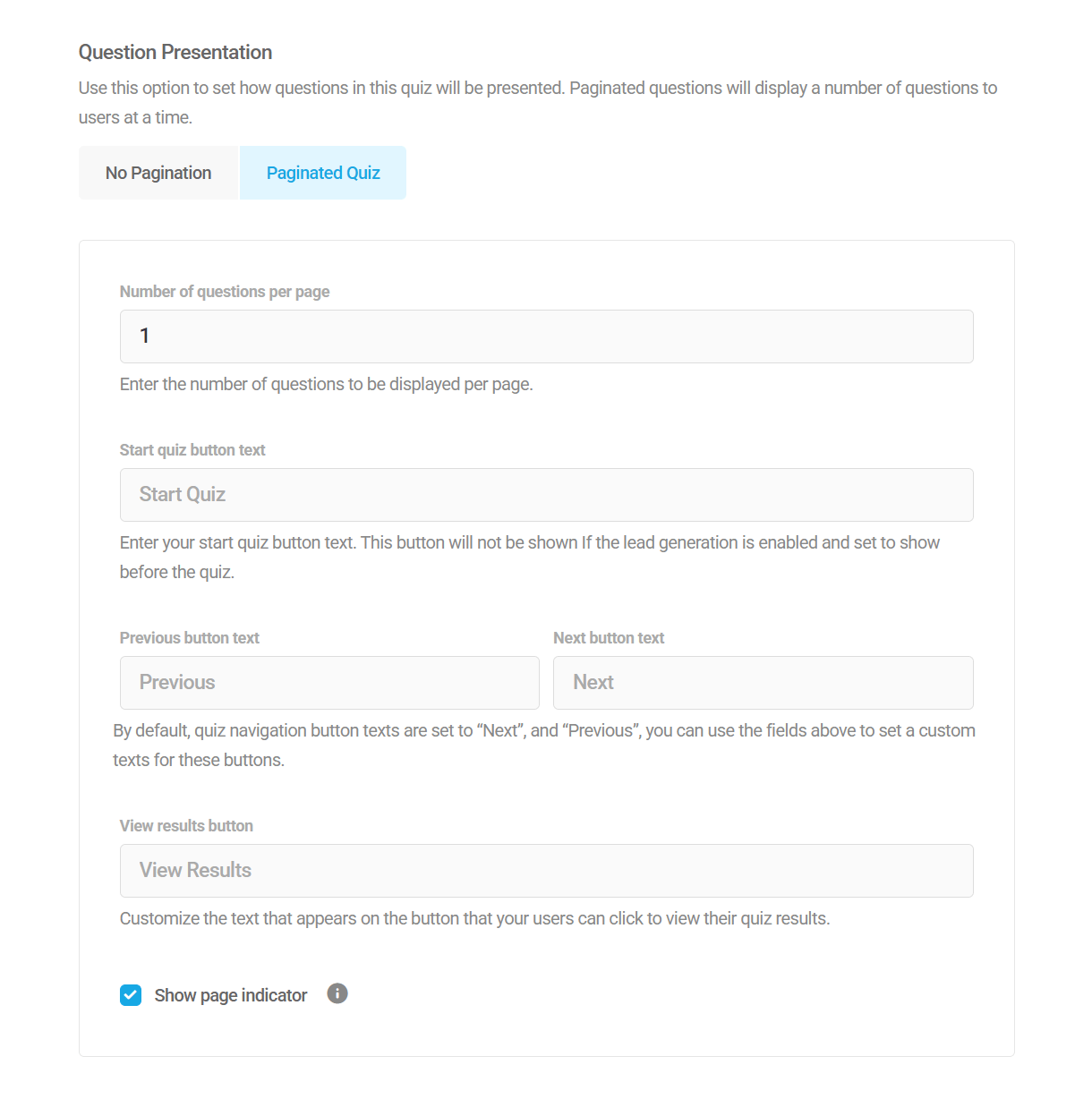 Quiz pagination options