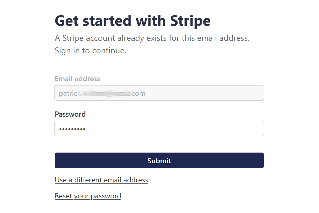 Log into Stripe to connect to Forminator