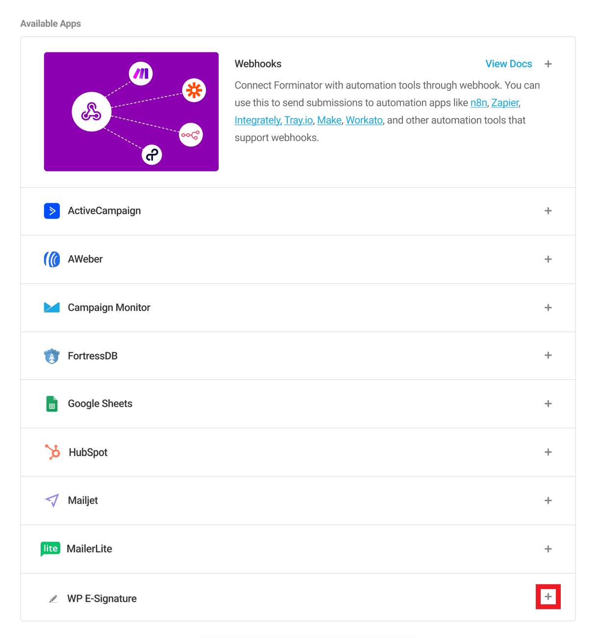 Add WP E-signature integration in Forminator