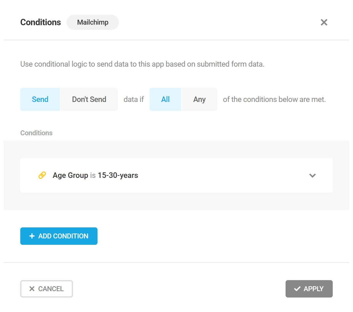 Send data conditionally to MailChimp from a Forminator form