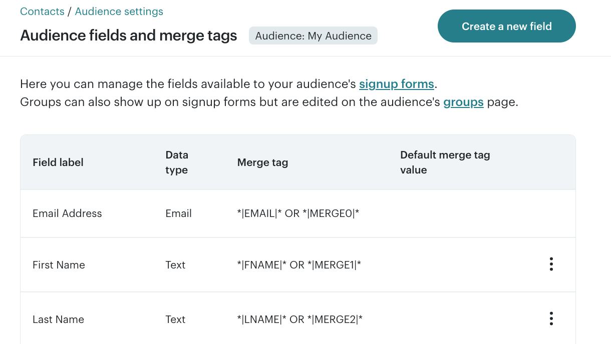 Editing Mailchimp fields