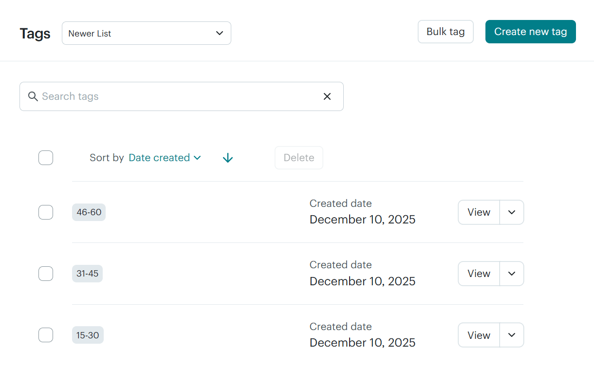 Viewing tags in MailChimp account