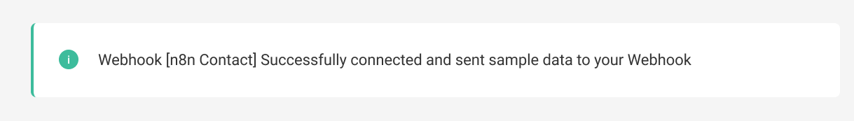 n8n Webhook connection success notice