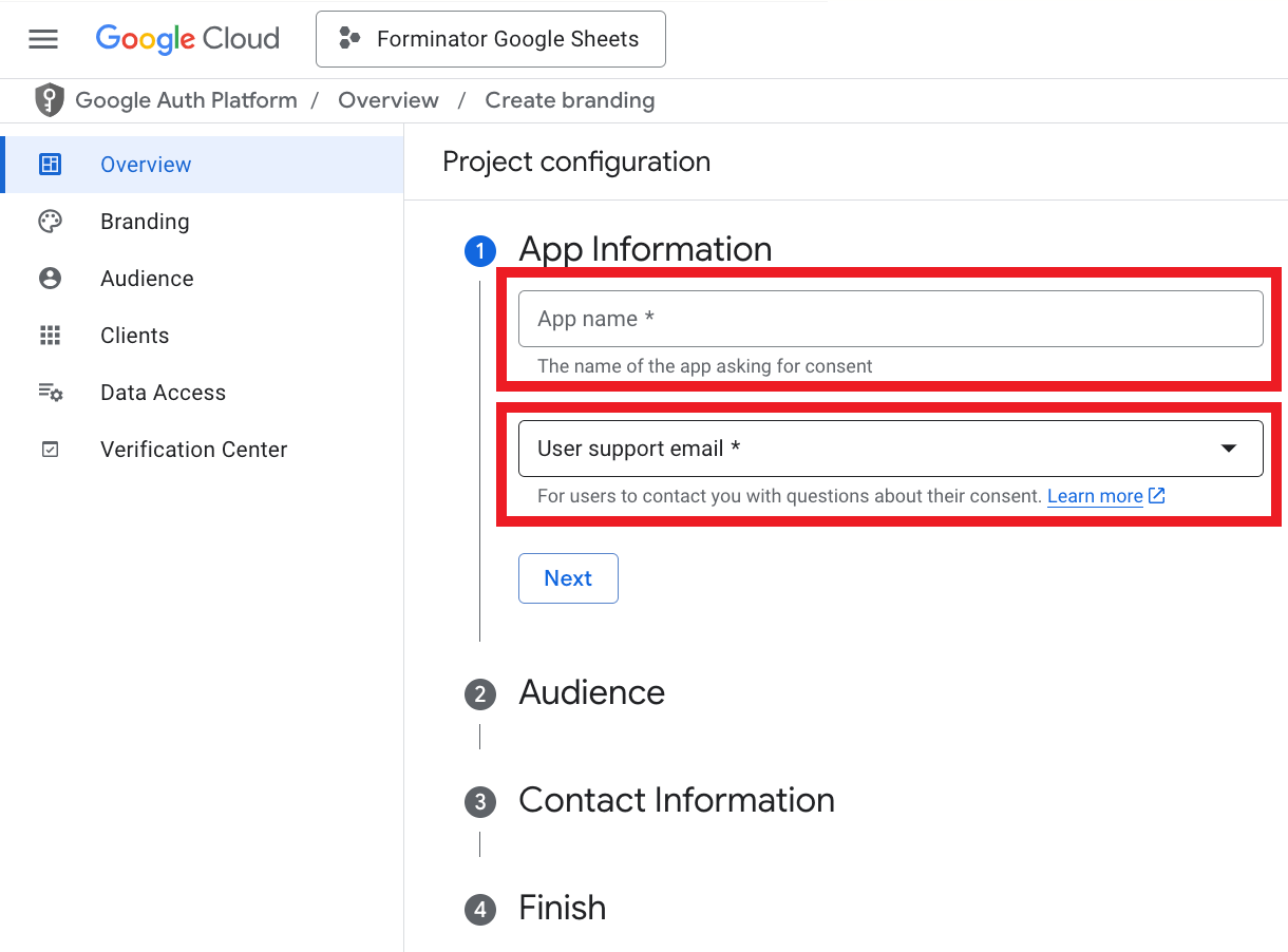 Google Auth information section