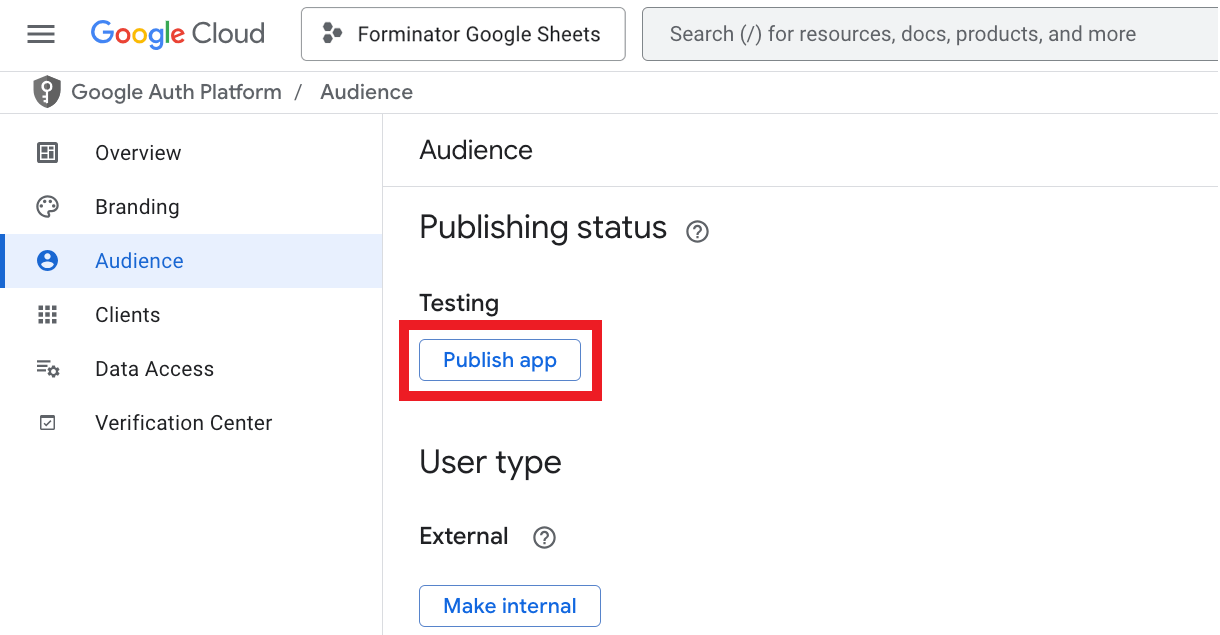 Google auth publish app