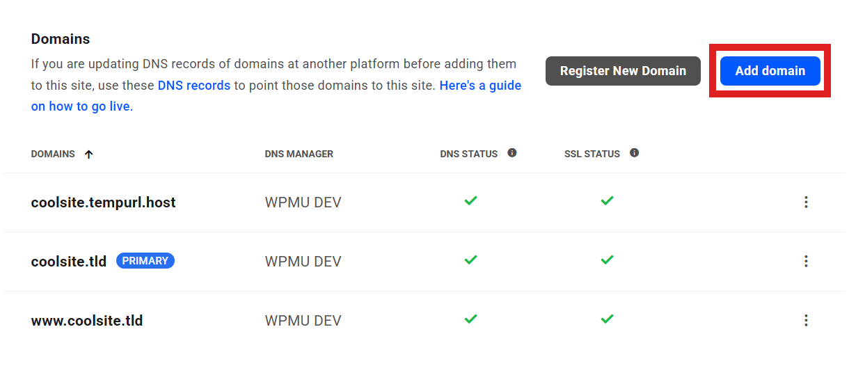 Add a new domain to a WPMU DEV hosted site