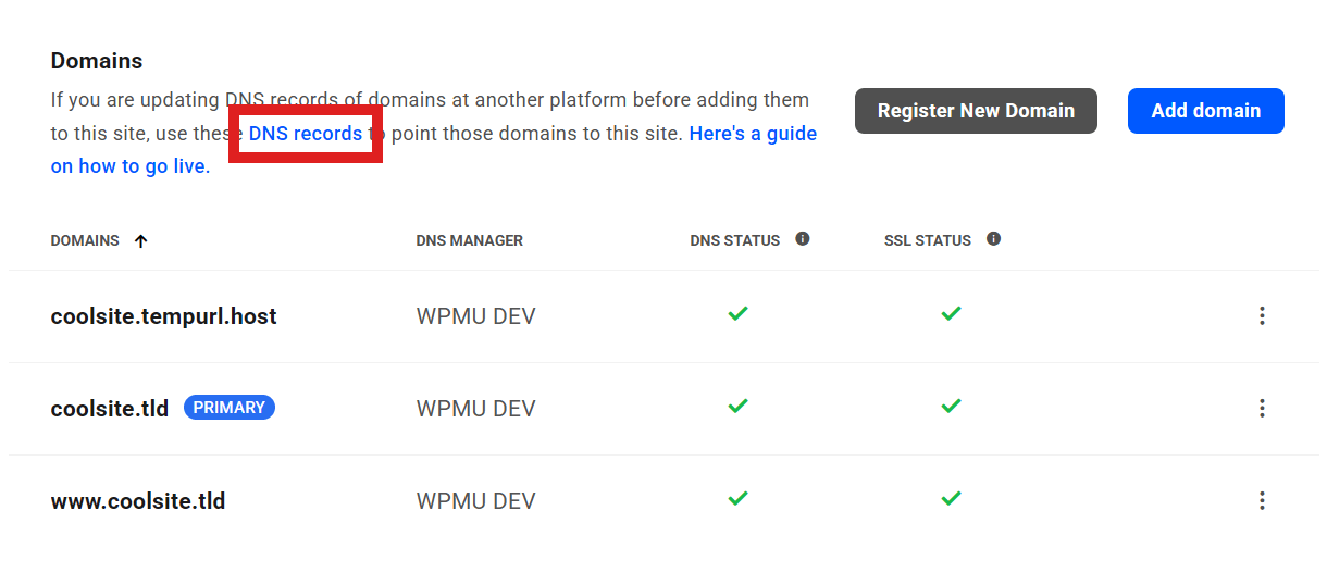 Site DNS info in the Hub