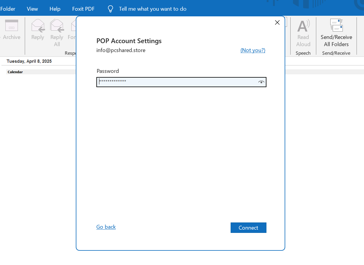 Enter password for a hosted email in Outlook