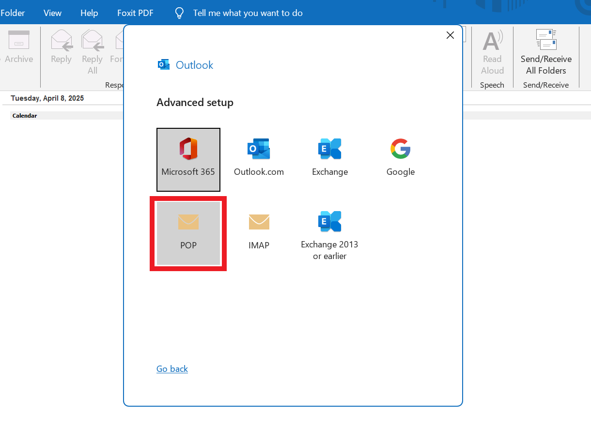 Connect a new POP account in Outlook
