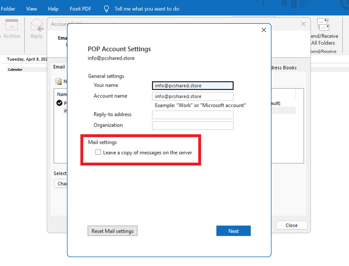 Change server settings for an account in Outlook
