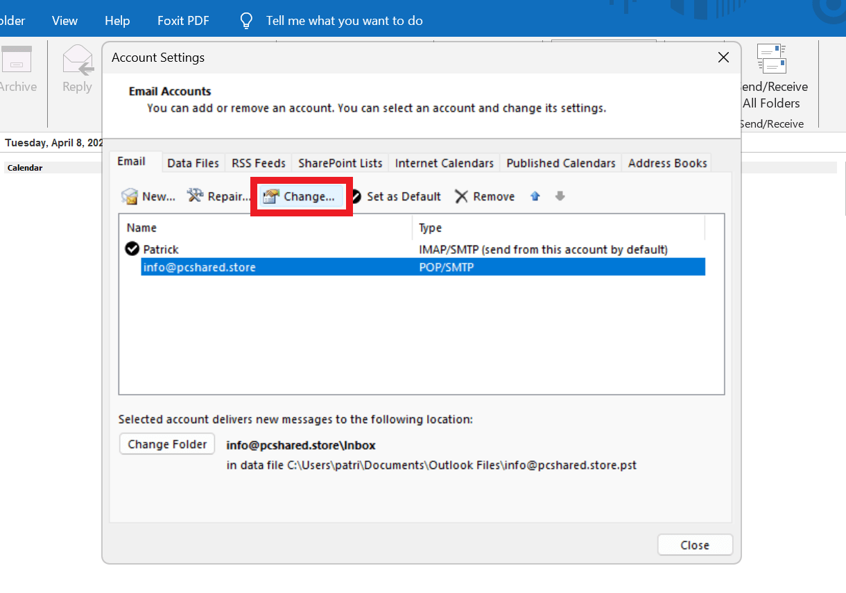 Change account settings in Outlook