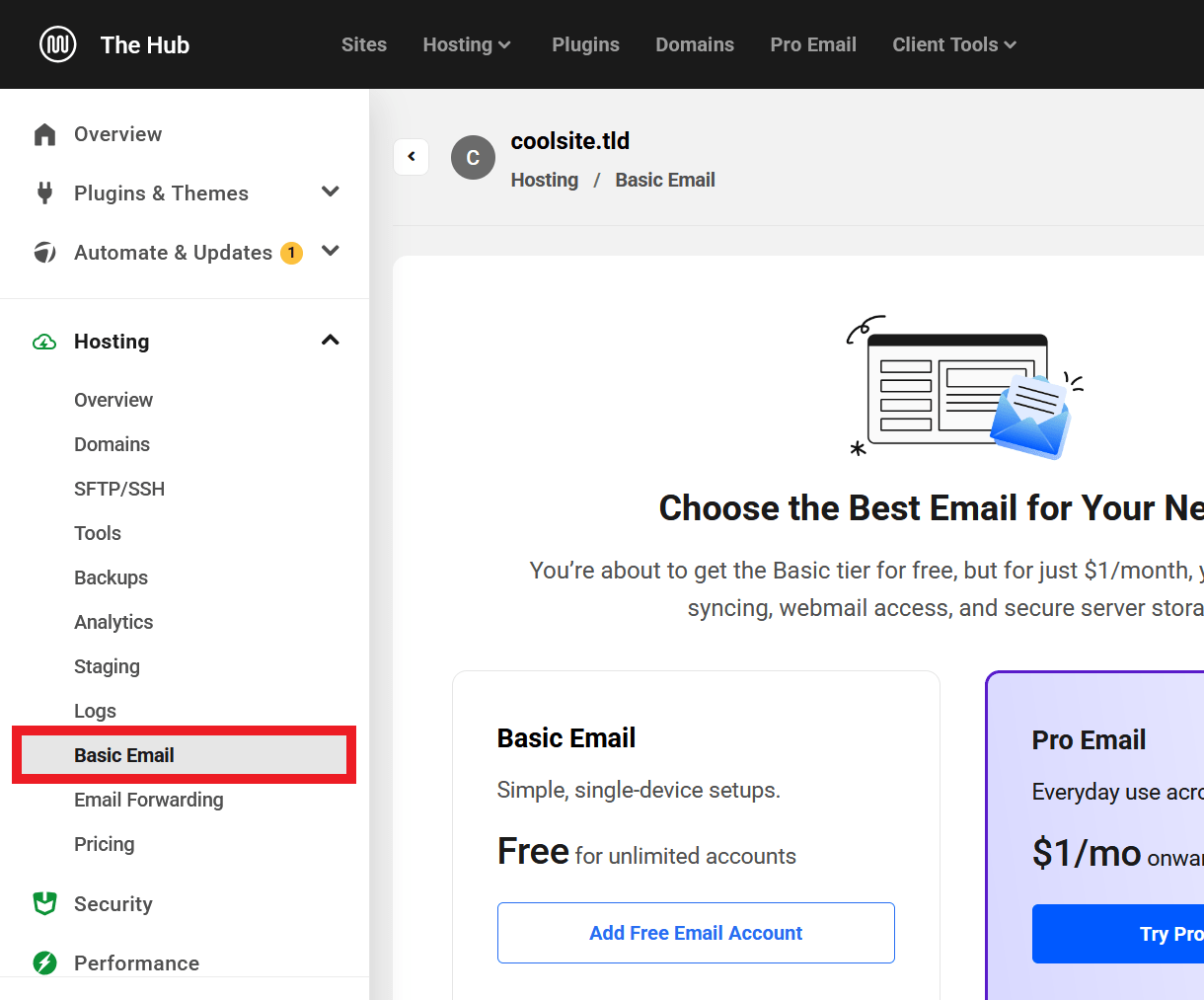Hub hosting emails