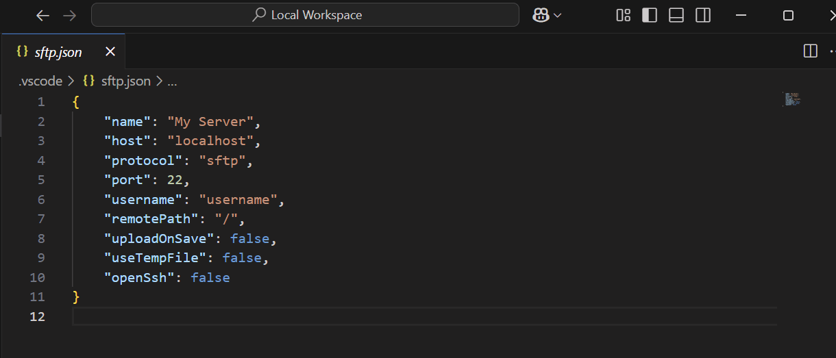 Open the sftp.json configuration file