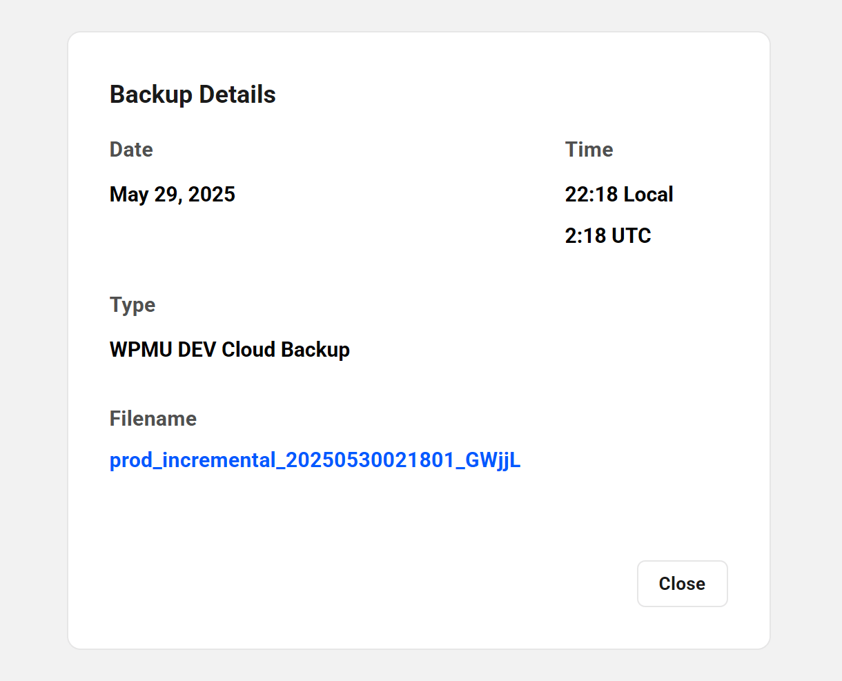 Hosting backup details