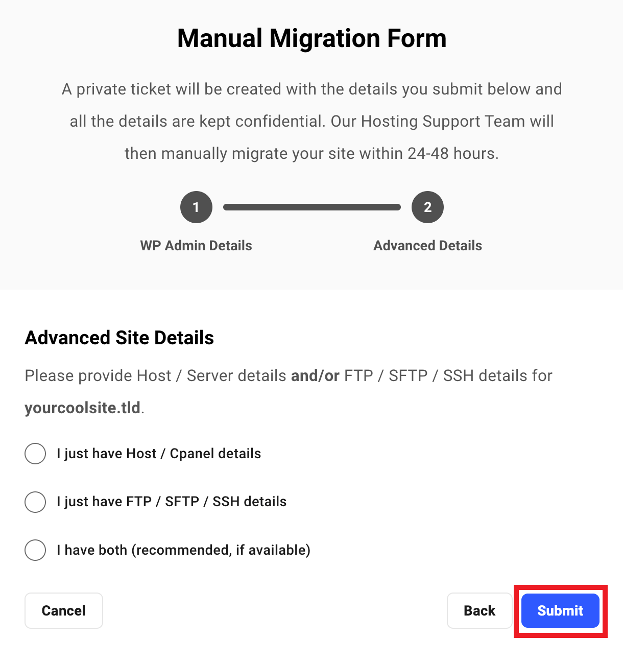 Request a manual migration