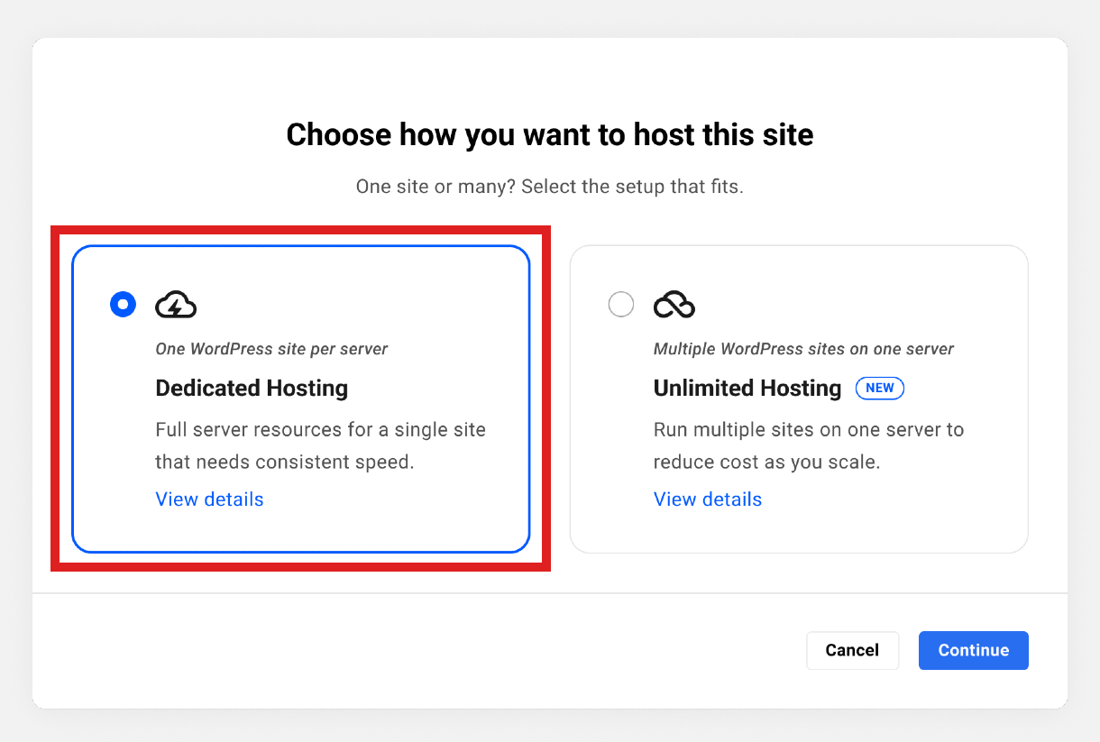 Create a new dedicated hosting site