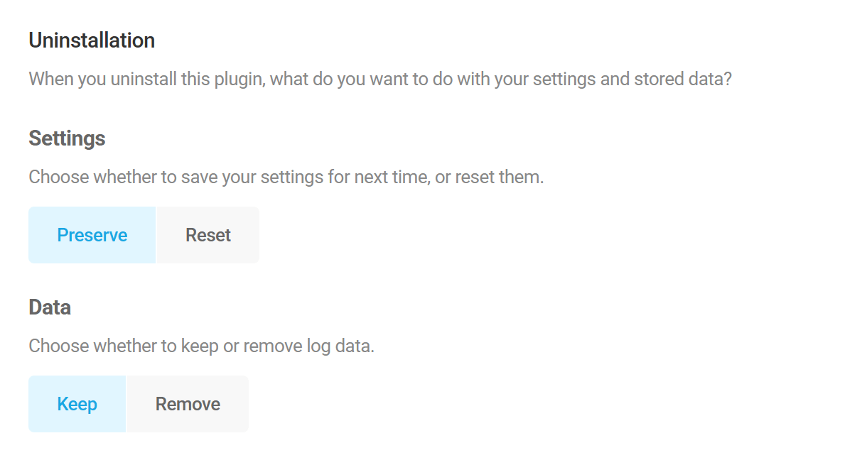 Uninstall options in Branda settings