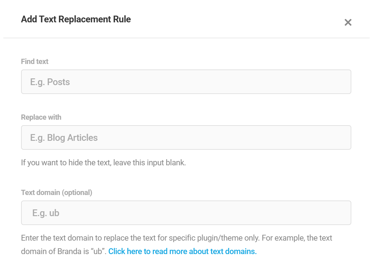 Branda text replacement options