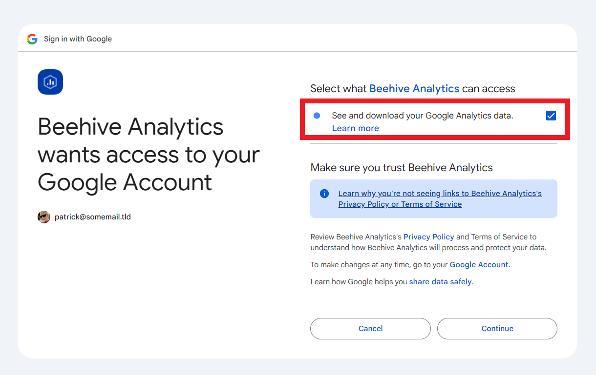 Authorize Google account