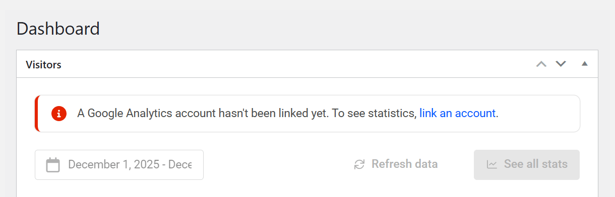 Dashboard statistics widget in Beehive when Google account not connected