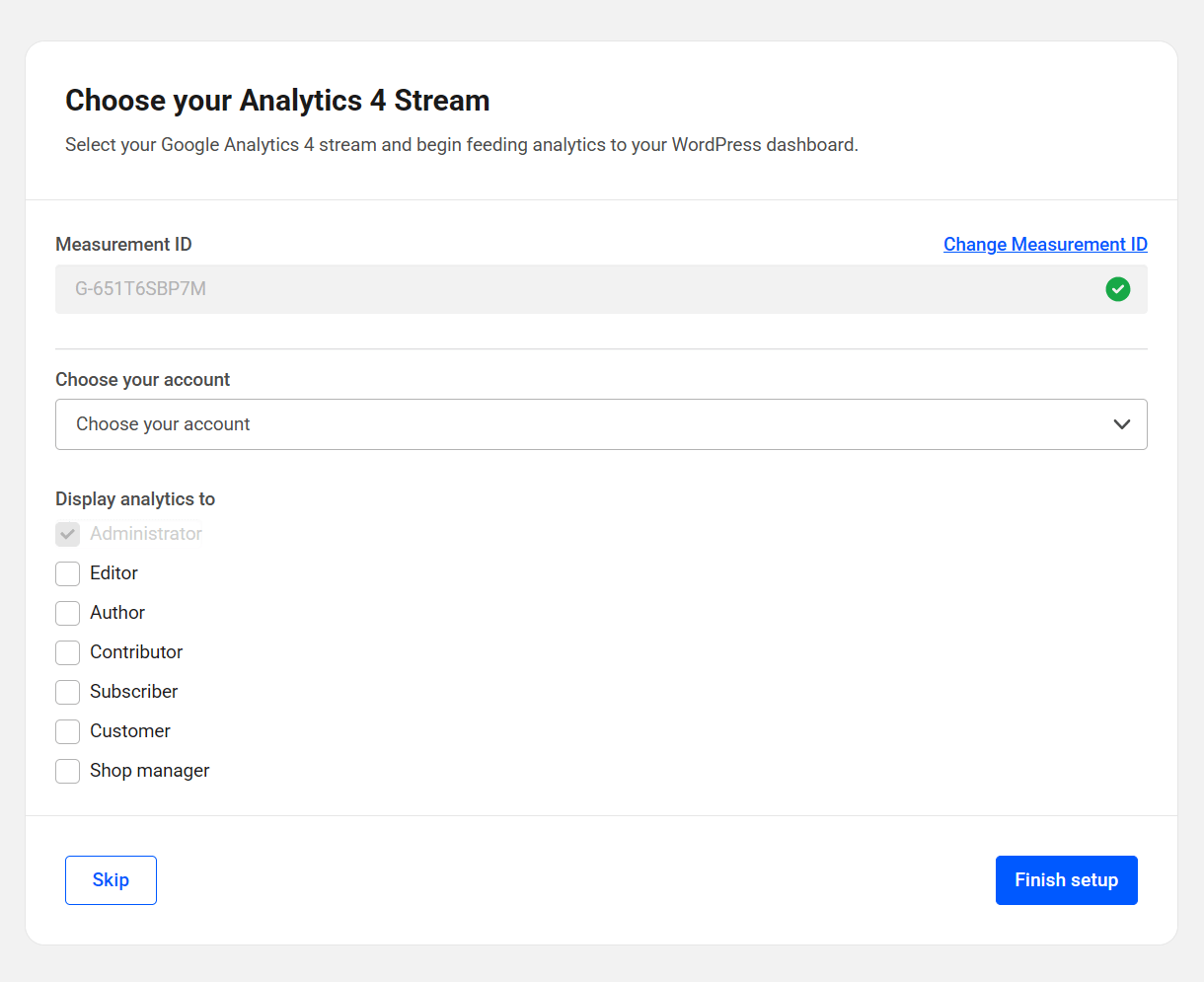 Configure Google Analytics account in Beehive quick setup