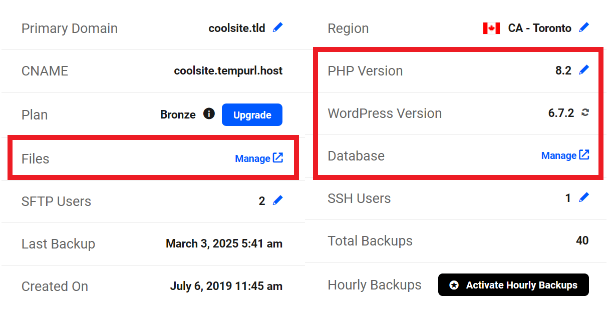 Hosting tools and features