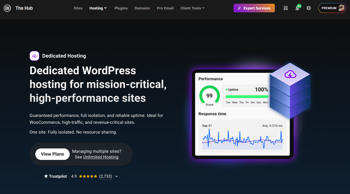 Dedicated Hosting landing page in The Hub
