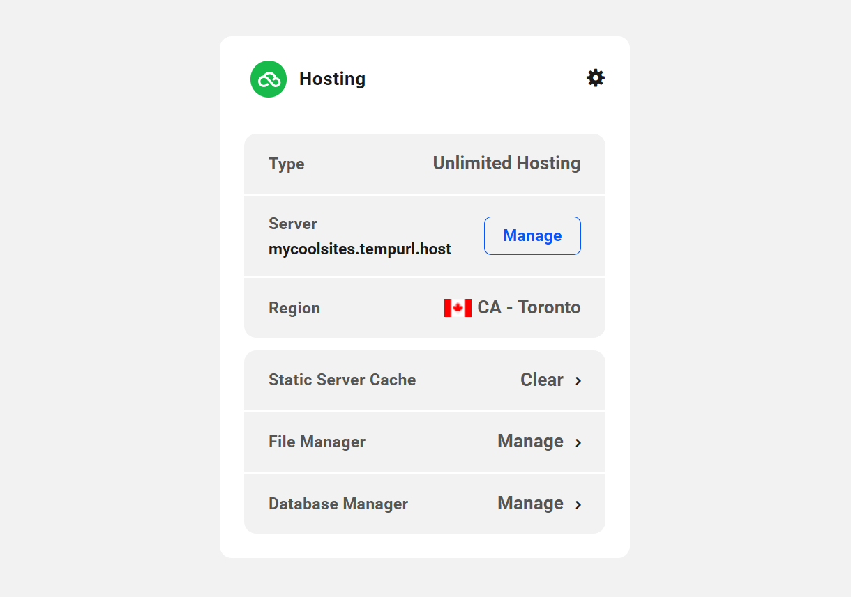 Hosting widget for an unlimited hosting site