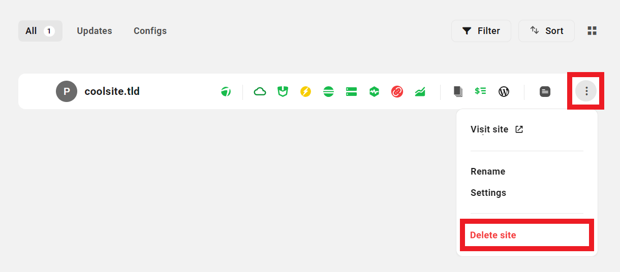 Delete a hosting site in the Client Portal