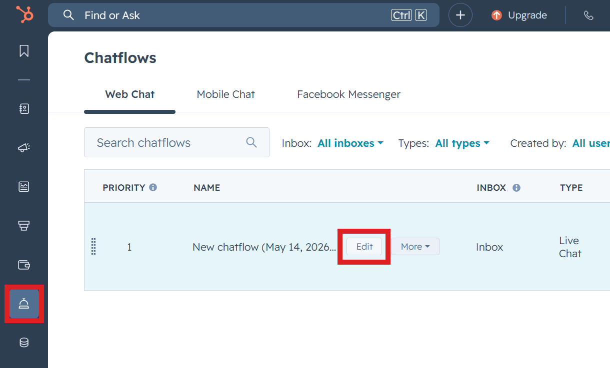 Edit chatflow settings in HubSpot account