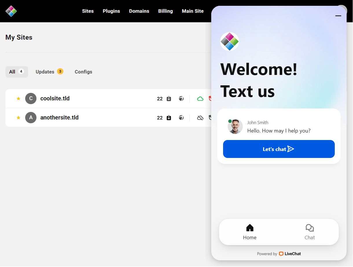 LiveChat widget in the Hub Client
