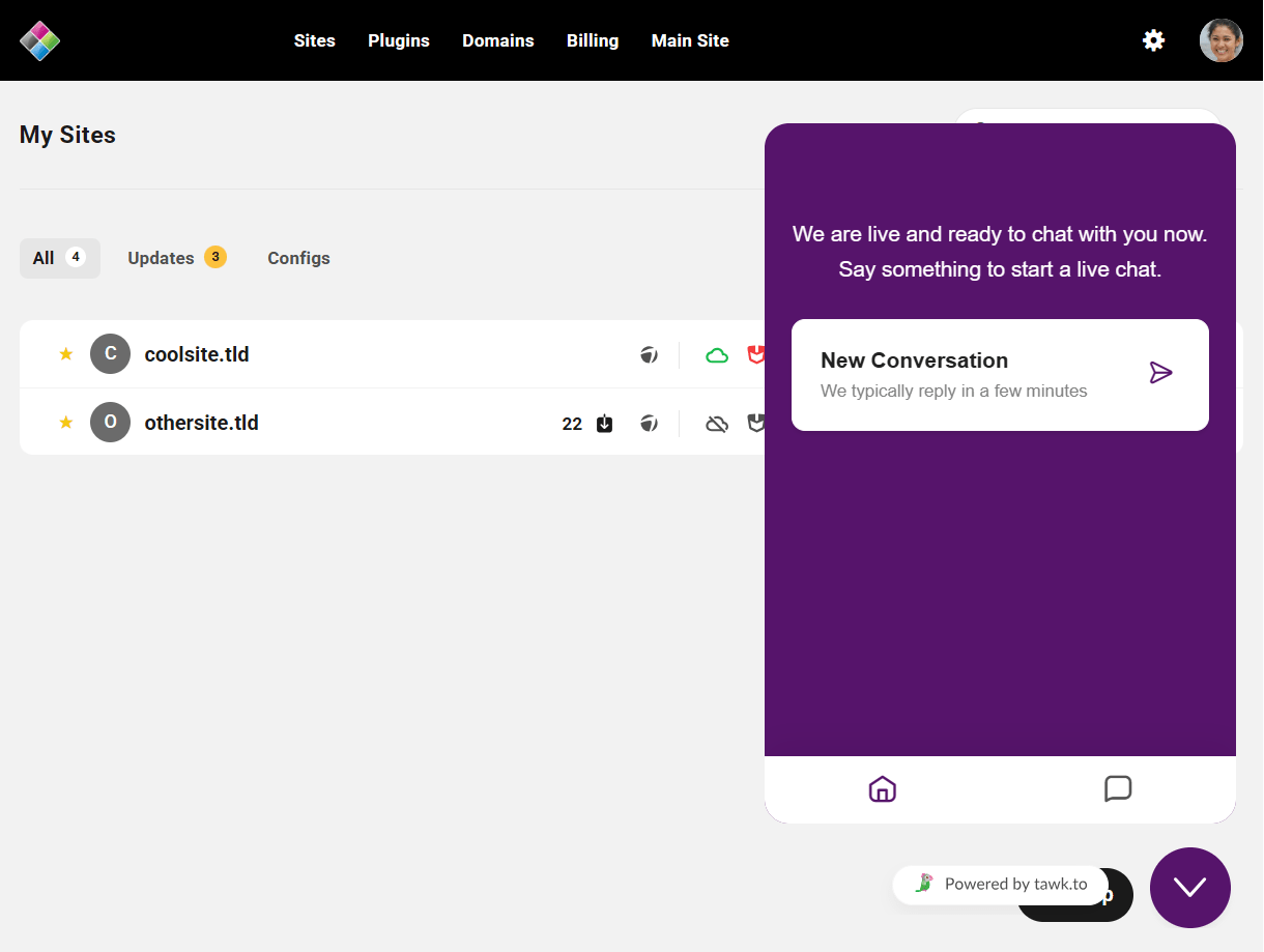 Tawk.to widget in the Hub Client