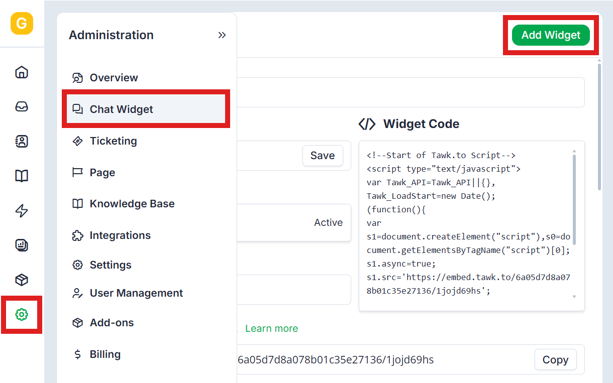 Create a new chat widget in Tawk.to account