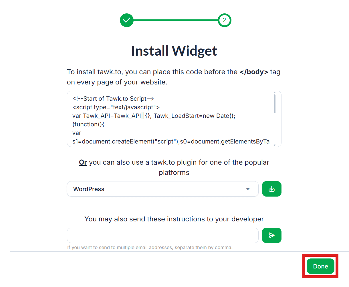 New property created in Tawk.to account