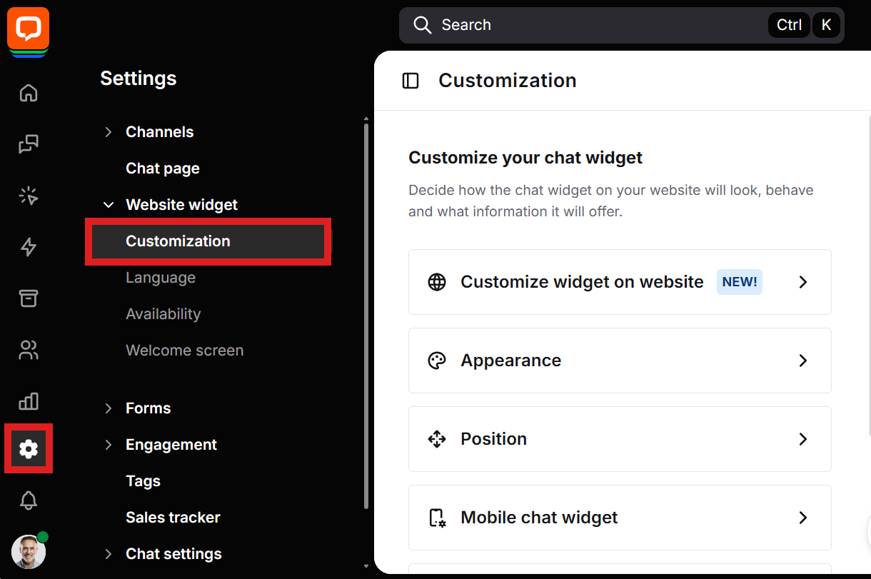 Edit widget appearance in LiveChat account