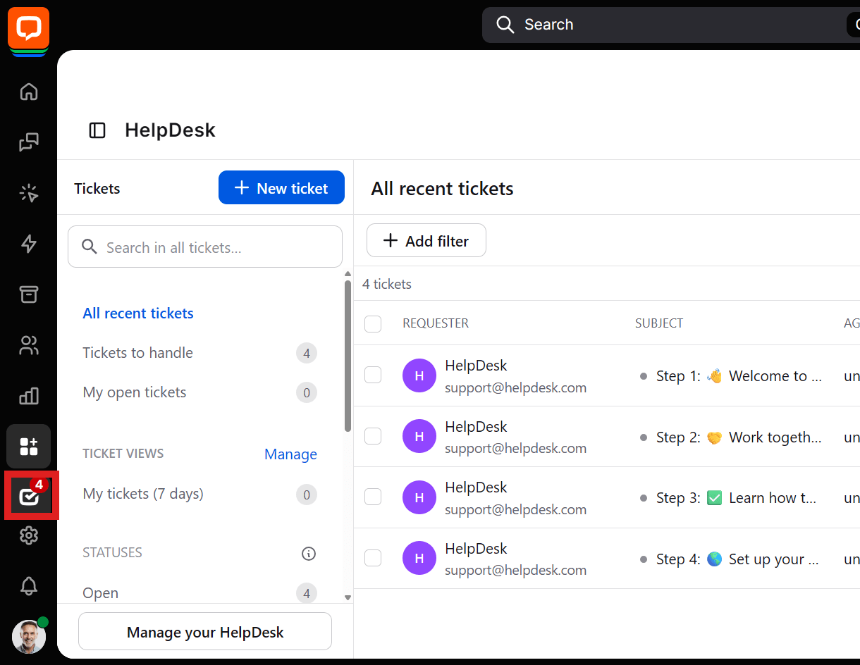 Managing tickets in LiveChat account