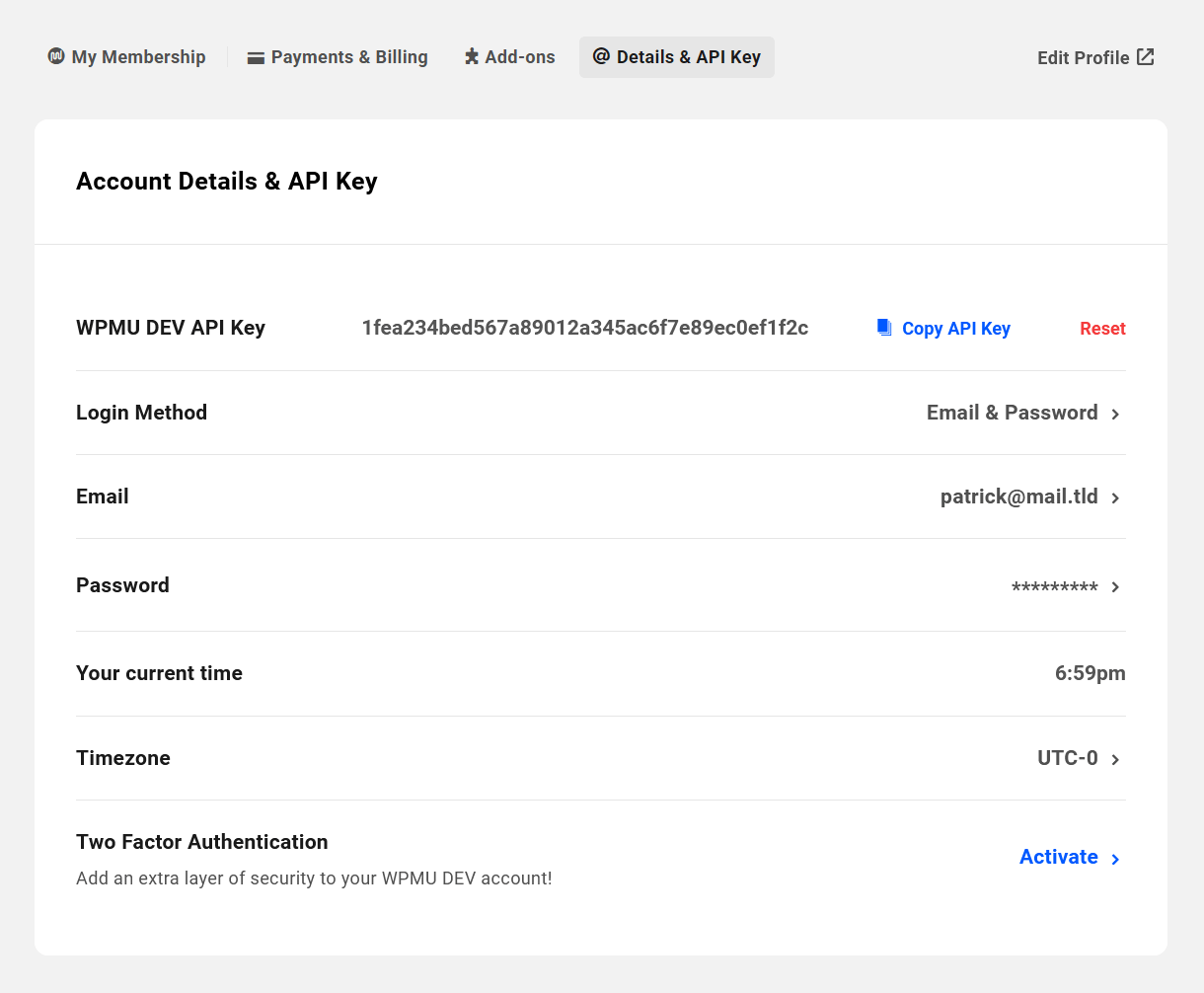 WPMU DEV account info shown on your Account page