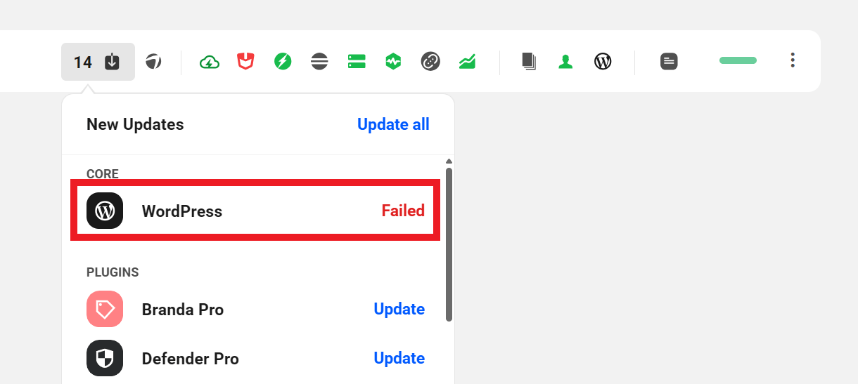 Quick update failed in the Hub