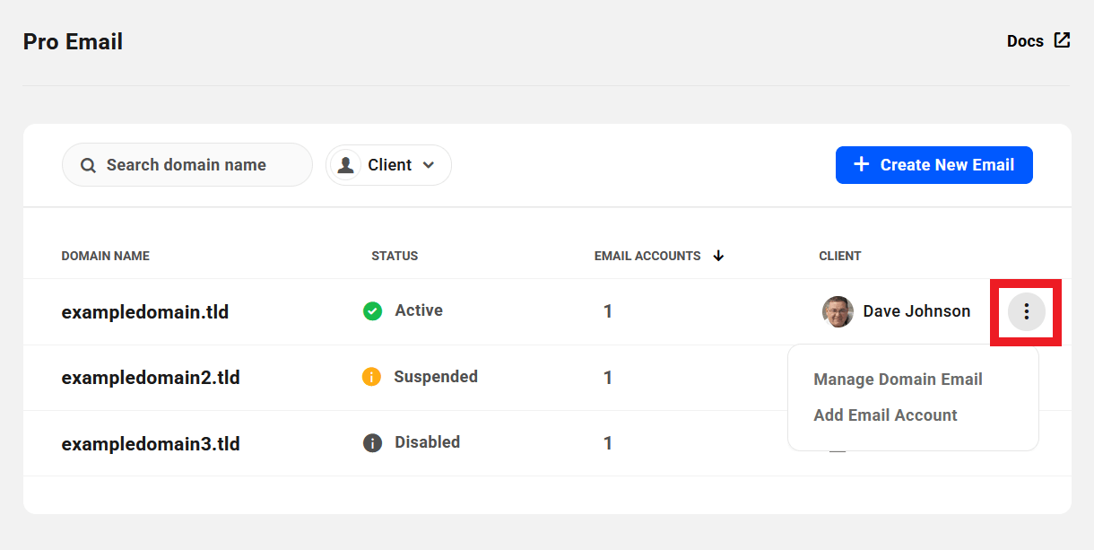 Pro Email domain management options