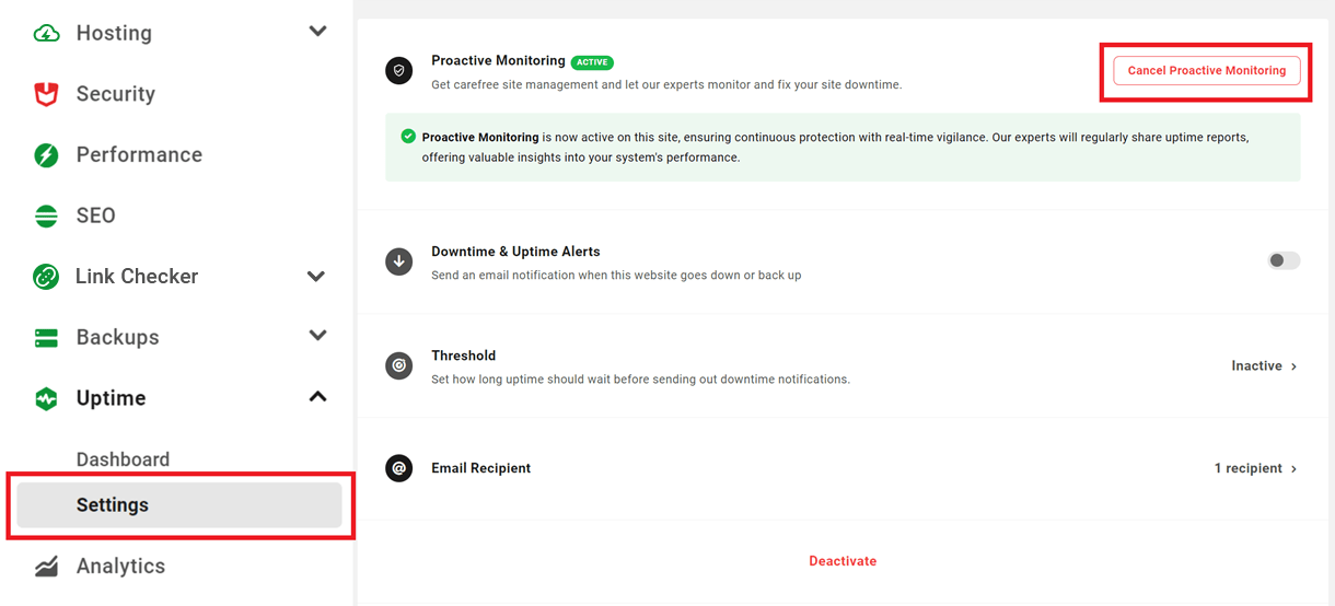 Deactivate Proactive Monitoring Service