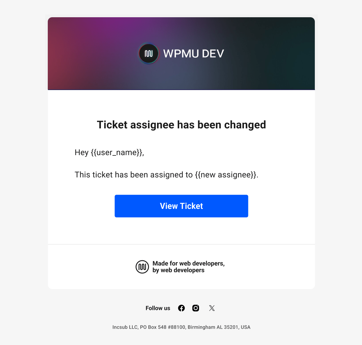 Hub Tickets email to member - assignee changed