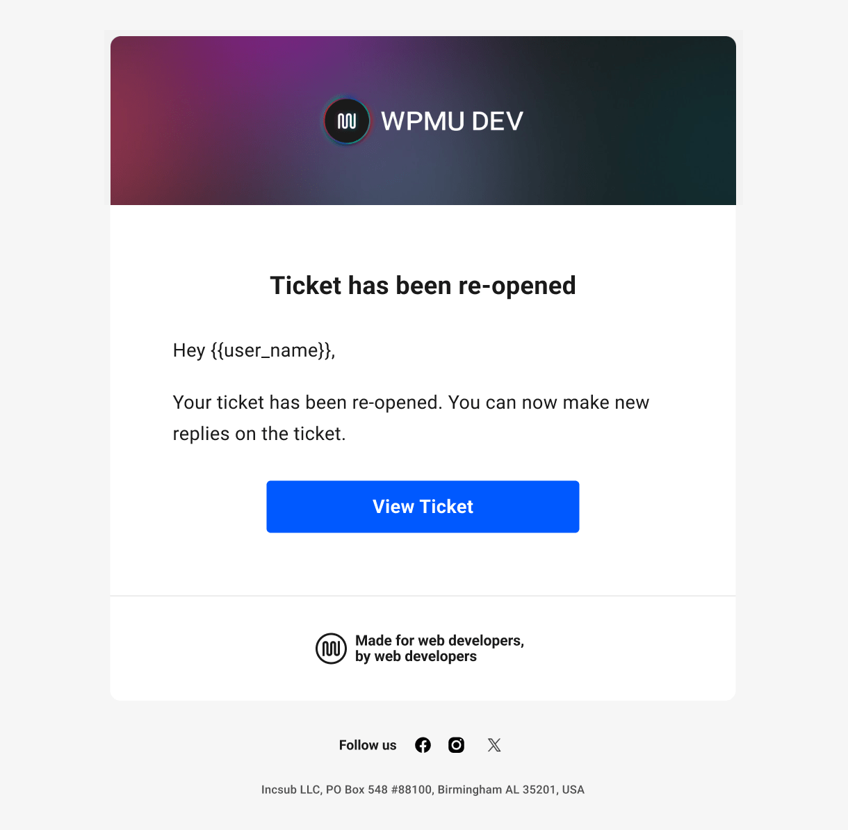 Hub Tickets email to member - ticket reopened