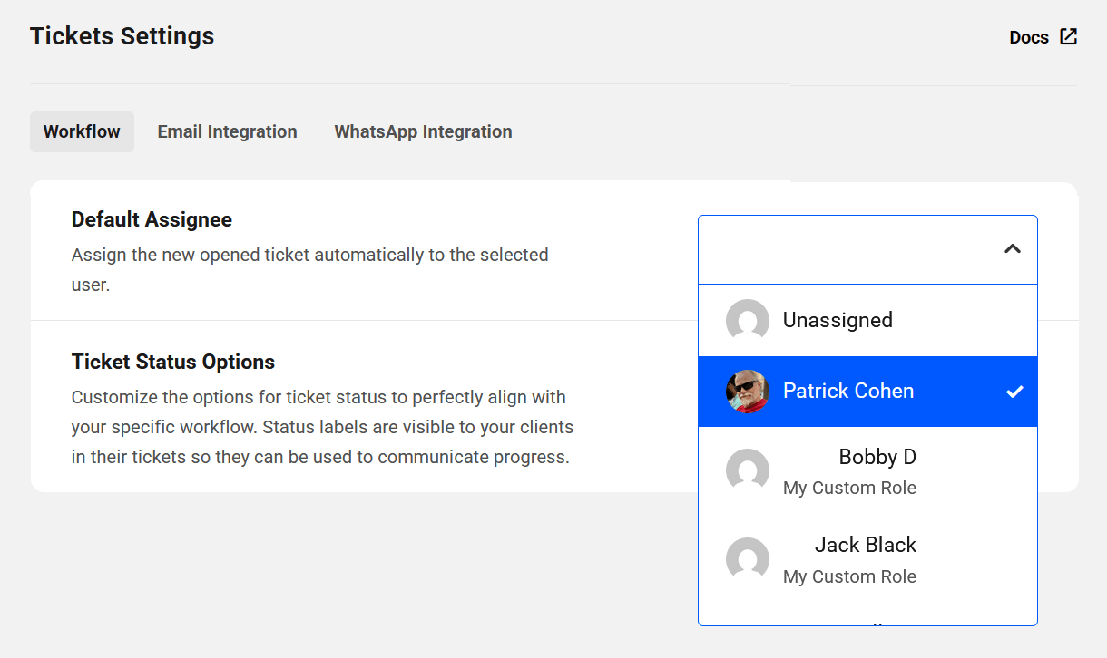 Set a default assignee for all tickets